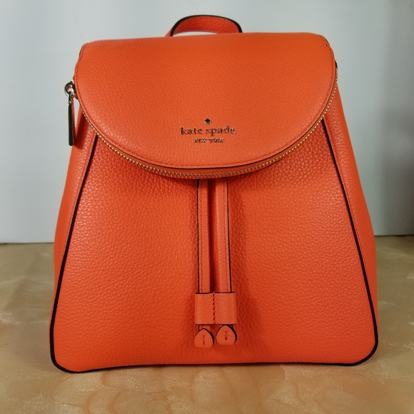Kate Spade Leila M Flap Backpack Orange Pebbled